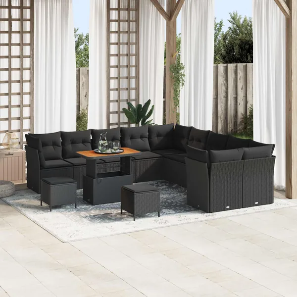 Ensemble de canapé de jardin 13 pcs Noir polyrotin