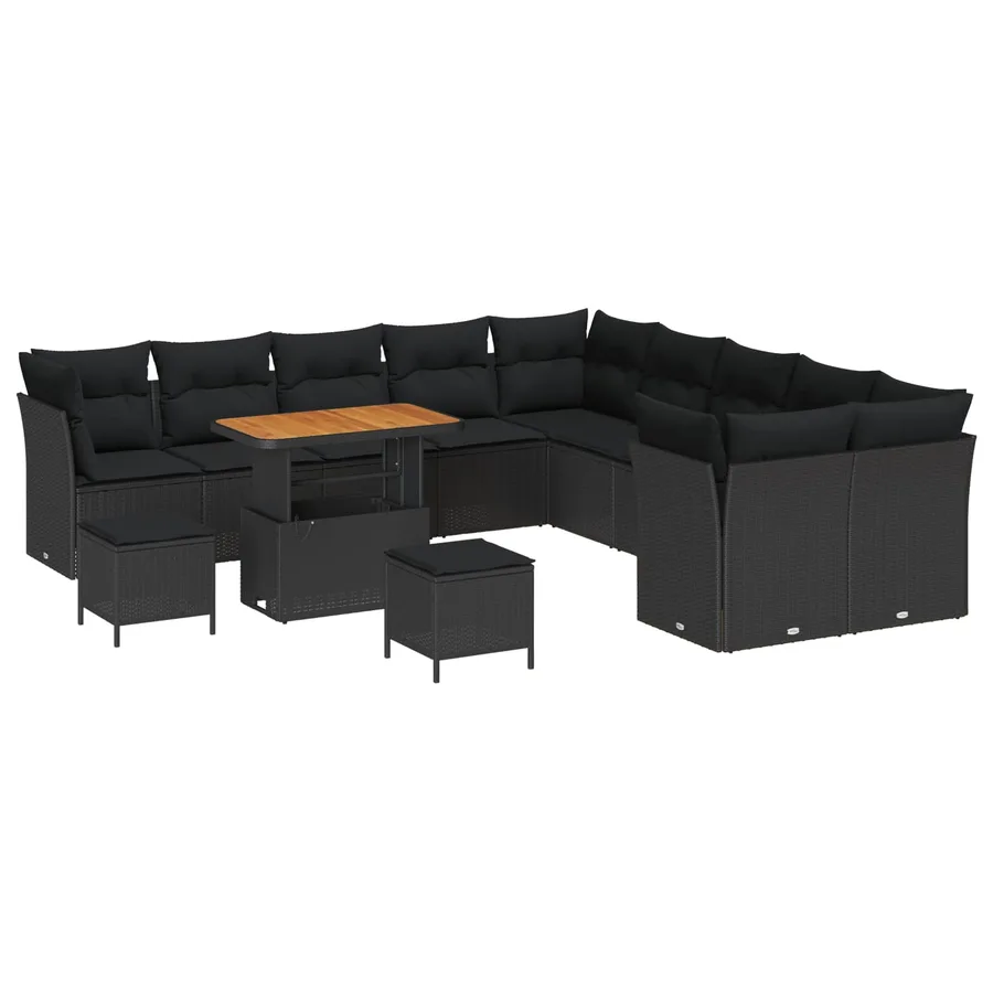 Ensemble de canapé de jardin 13 pcs Noir polyrotin - 2