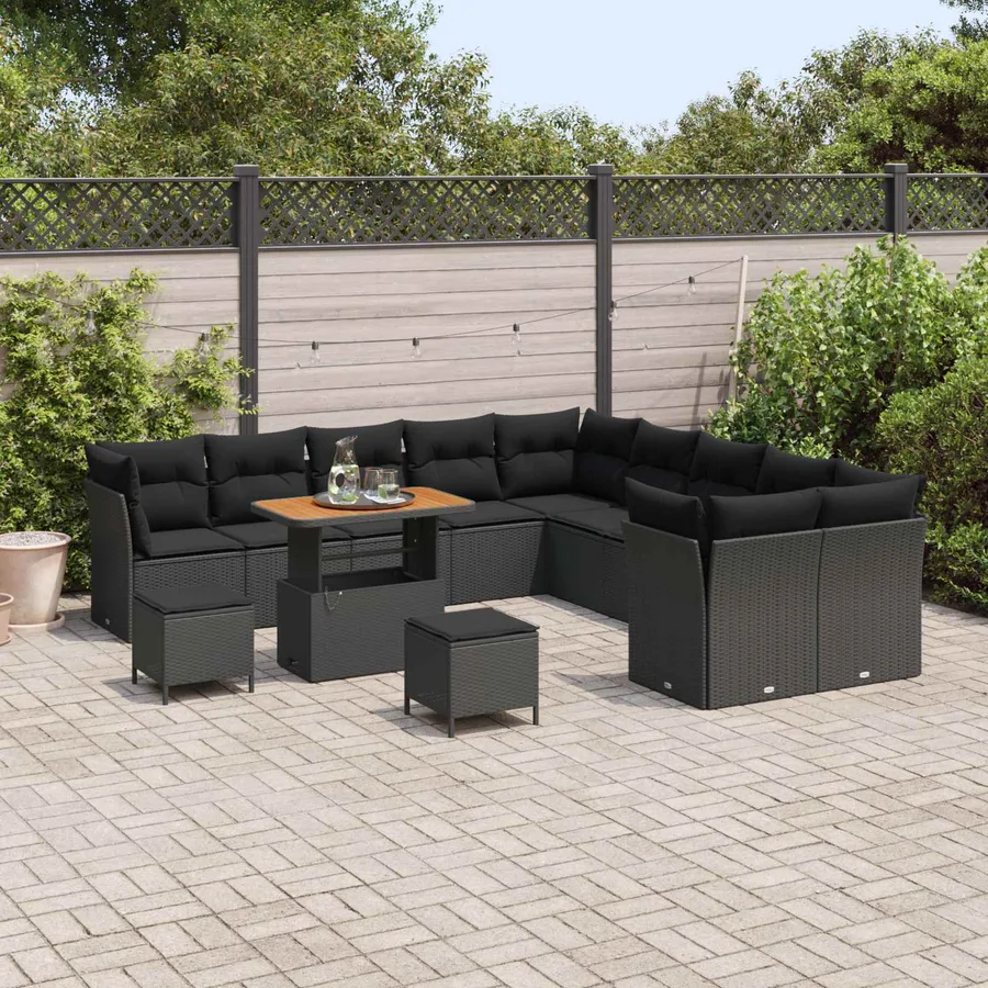 Ensemble de canapé de jardin 13 pcs Noir polyrotin - 3