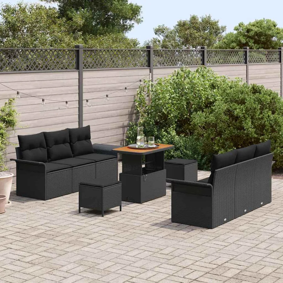 Ensemble de canapé de jardin avec coussin 9 pcs Noir polyrotin - 3