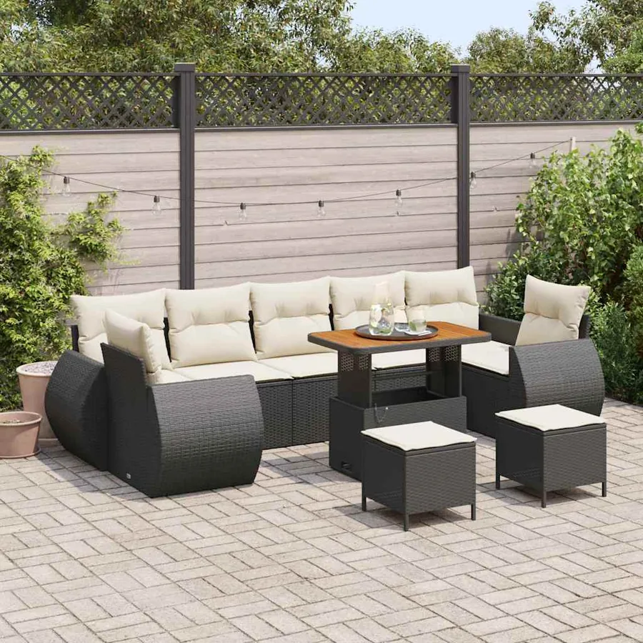 Ensemble de canapé de jardin 10 pcs Noir polyrotin