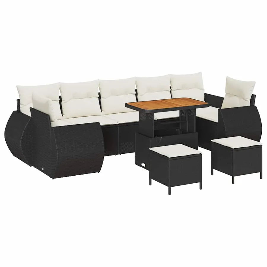 Ensemble de canapé de jardin 10 pcs Noir polyrotin - 2