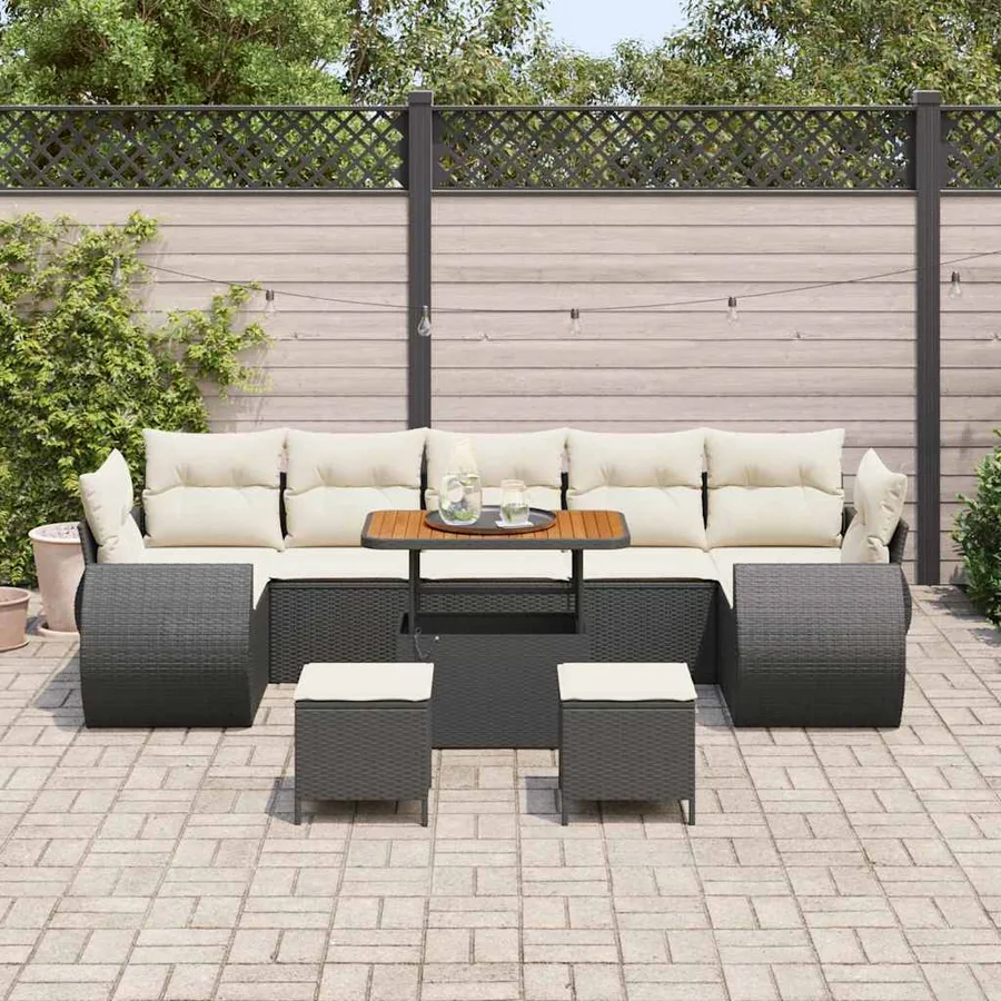 Ensemble de canapé de jardin 10 pcs Noir polyrotin - 3