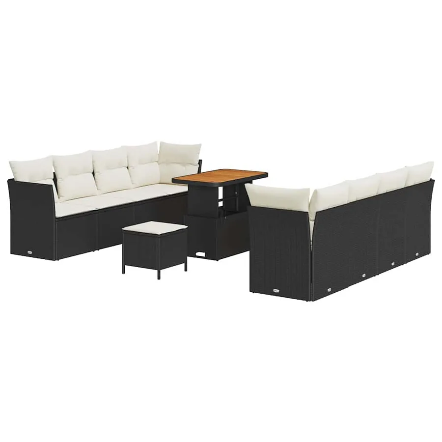Ensemble de canapé de jardin 11 pcs Noir polyrotin - 2