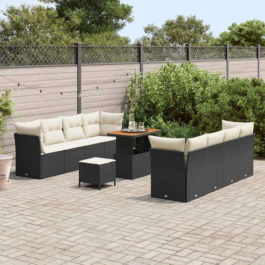 Ensemble de canapé de jardin 11 pcs Noir polyrotin - 3