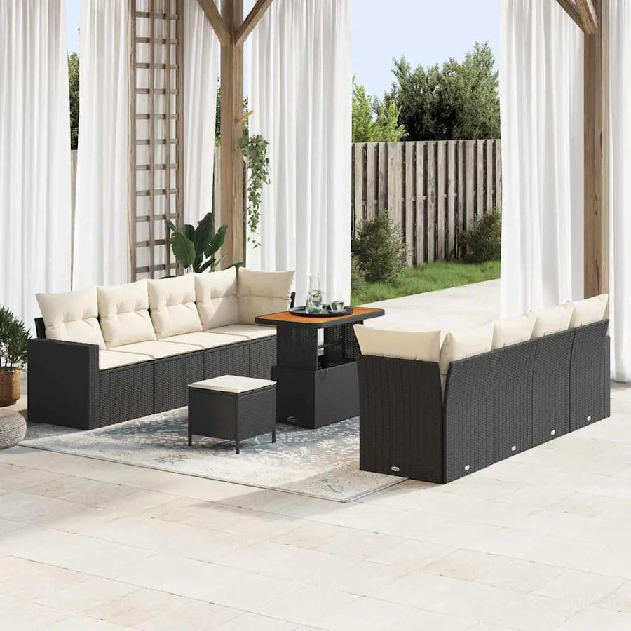 Ensemble de canapé de jardin 11 pcs Noir polyrotin