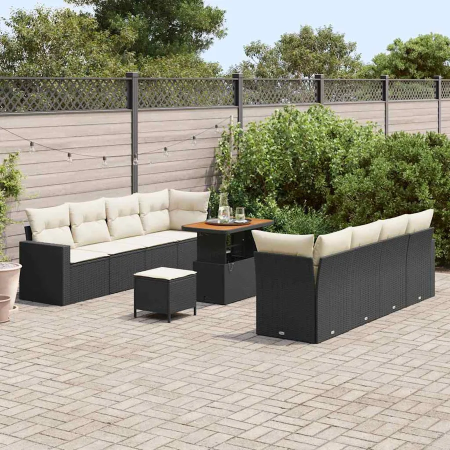 Ensemble de canapé de jardin 11 pcs Noir polyrotin - 3