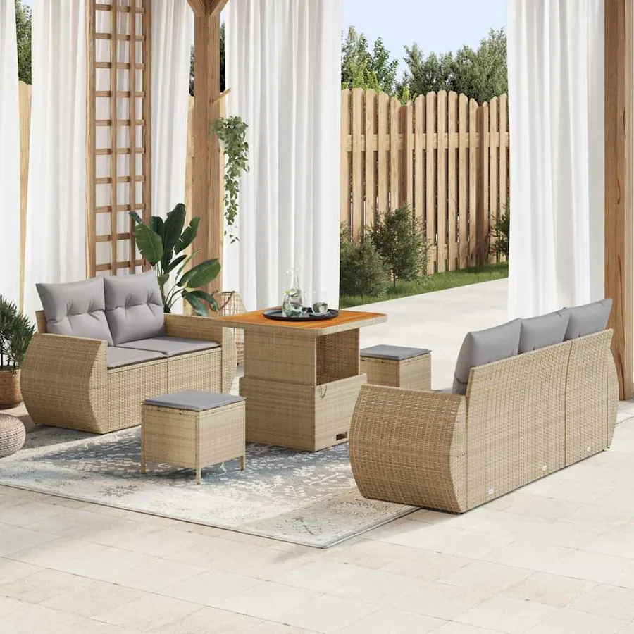 Ensemble de canapé de jardin 8 pcs Beige polyrotin