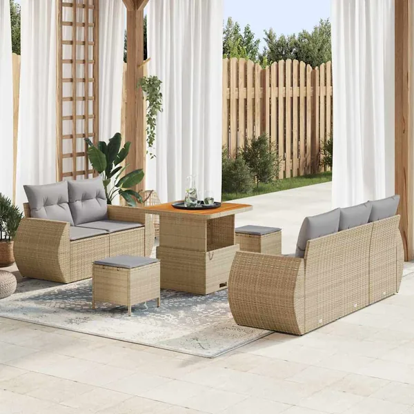 Ensemble de canapé de jardin 8 pcs Beige polyrotin