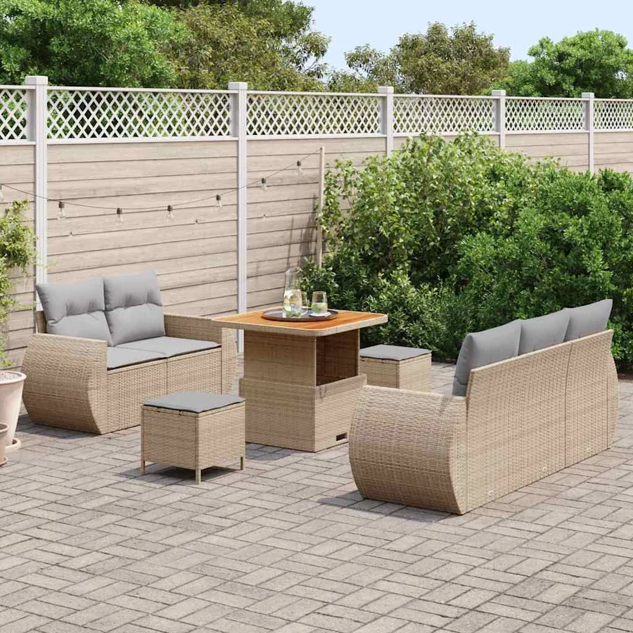 Ensemble de canapé de jardin 8 pcs Beige polyrotin - 3
