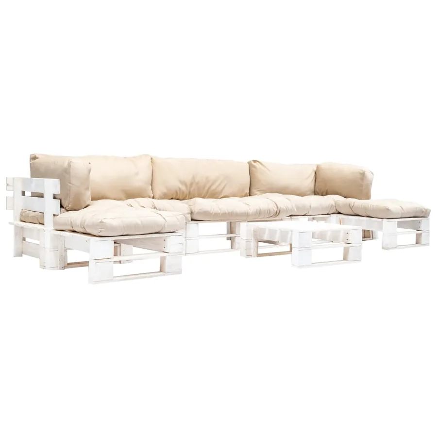 Salon de jardin palette 6 pcs avec coussins sable bois