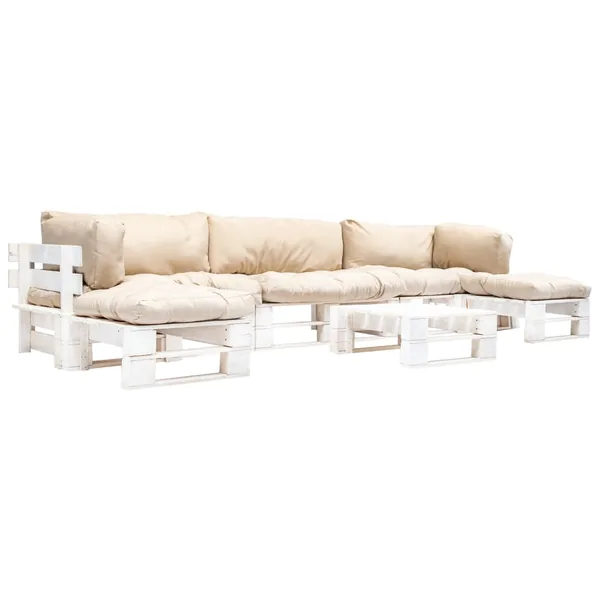 Salon de jardin palette 6 pcs avec coussins sable bois