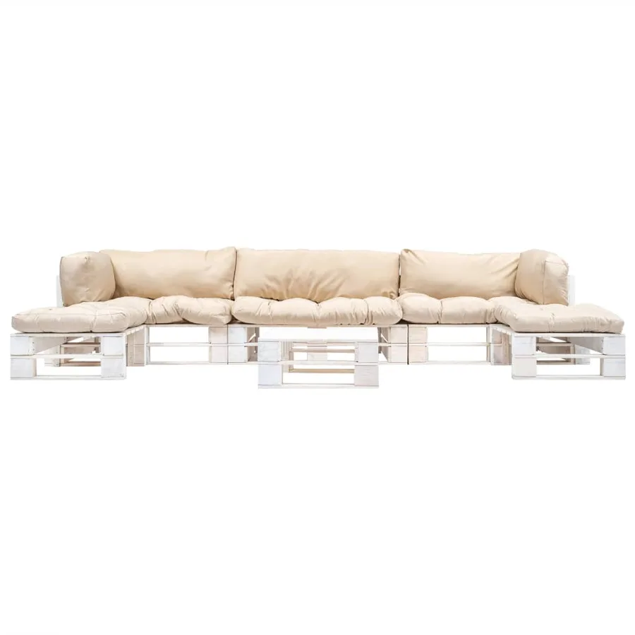 Salon de jardin palette 6 pcs avec coussins sable bois - 2