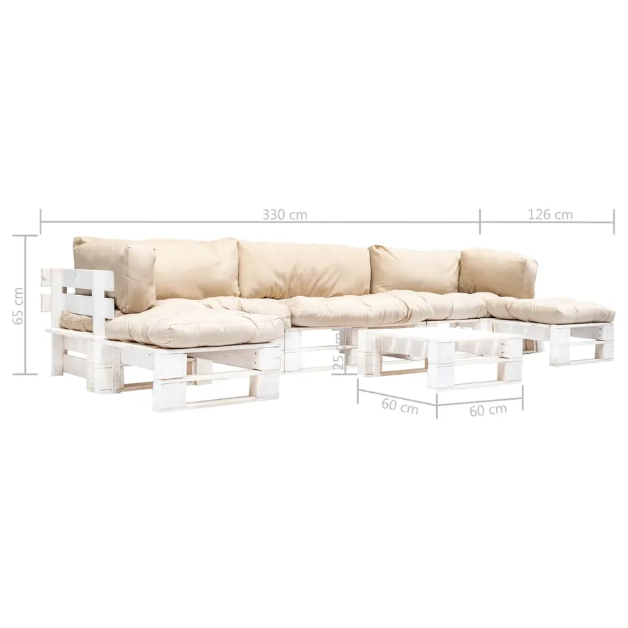 Salon de jardin palette 6 pcs avec coussins sable bois - 3