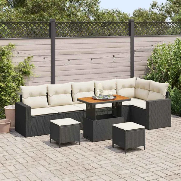 Ensemble de canapé de jardin 9 pcs Noir polyrotin