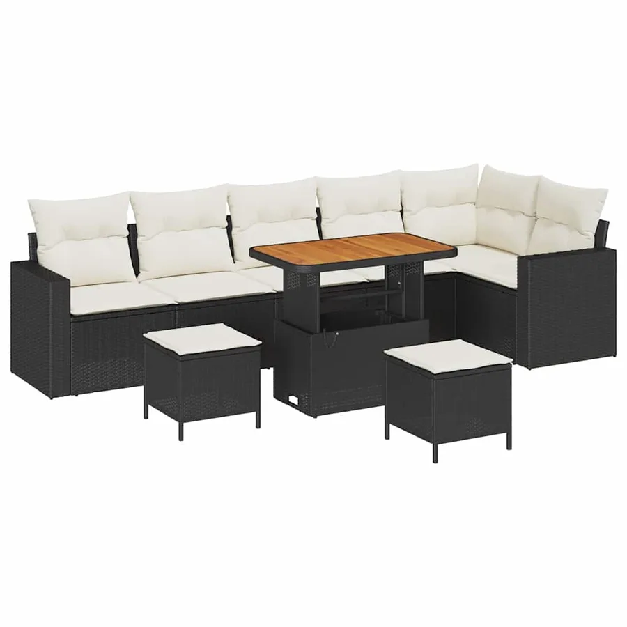 Ensemble de canapé de jardin 9 pcs Noir polyrotin - 2