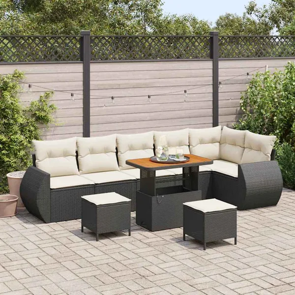 Ensemble de canapé de jardin 9 pcs Noir polyrotin