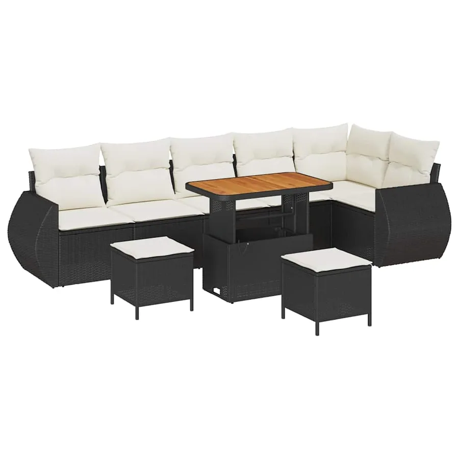 Ensemble de canapé de jardin 9 pcs Noir polyrotin - 2