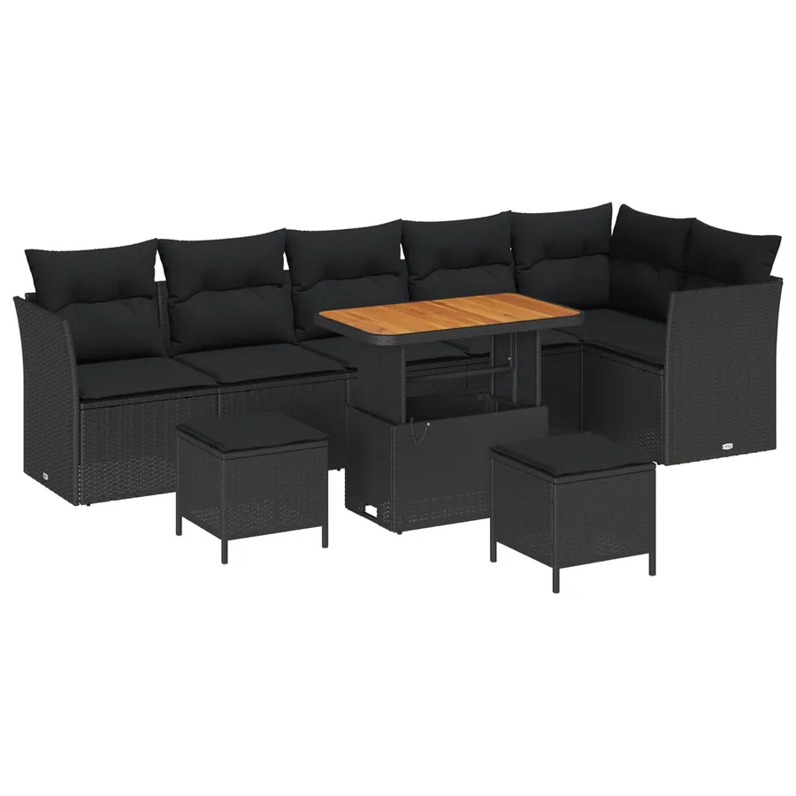 Ensemble de canapé de jardin 9 pcs Noir polyrotin - 2