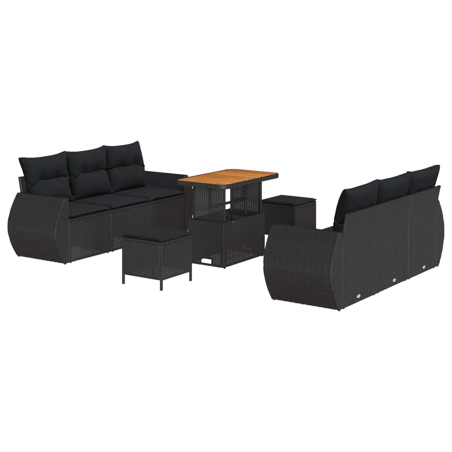 Ensemble de canapé de jardin avec coussin 9 pcs Noir polyrotin - 2