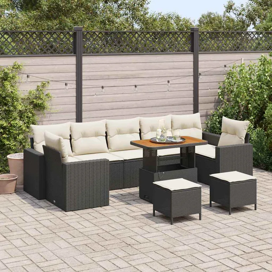 Ensemble de canapé de jardin 10 pcs Noir polyrotin