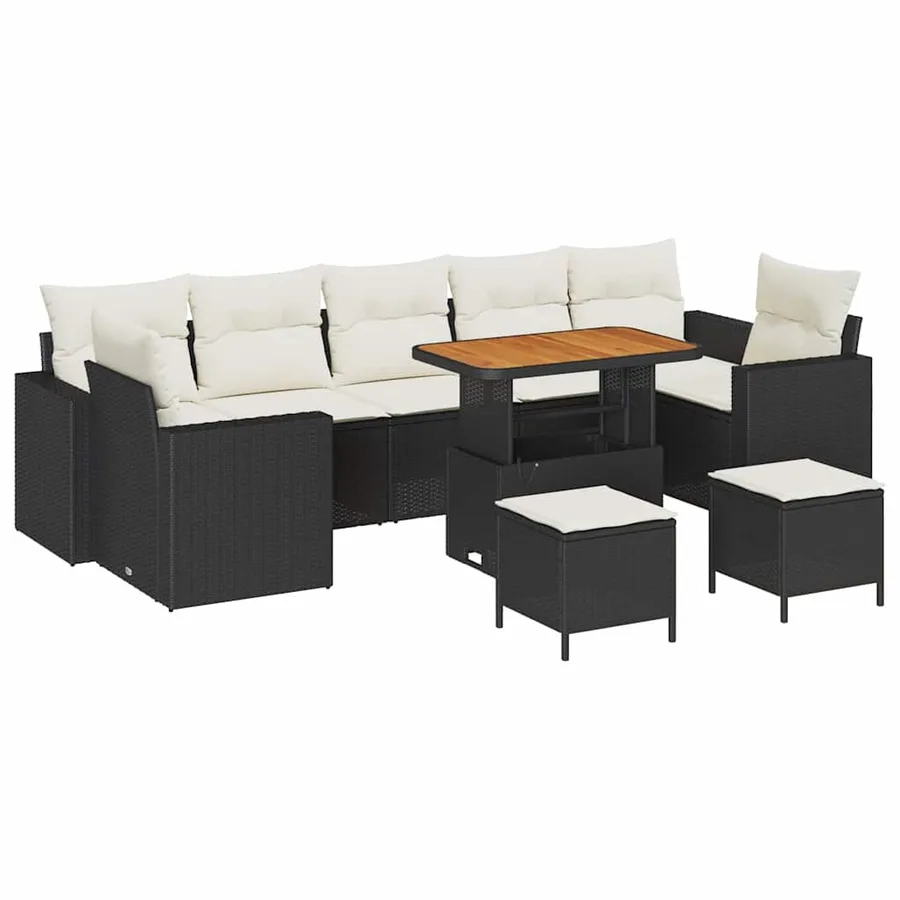 Ensemble de canapé de jardin 10 pcs Noir polyrotin - 2