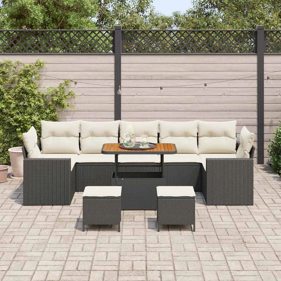 Ensemble de canapé de jardin 10 pcs Noir polyrotin - 3