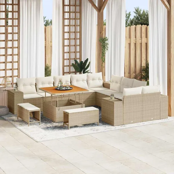 Ensemble de canapé de jardin 13 pcs Beige polyrotin