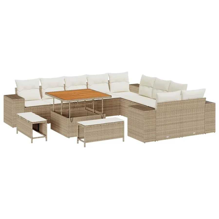 Ensemble de canapé de jardin 13 pcs Beige polyrotin - 2