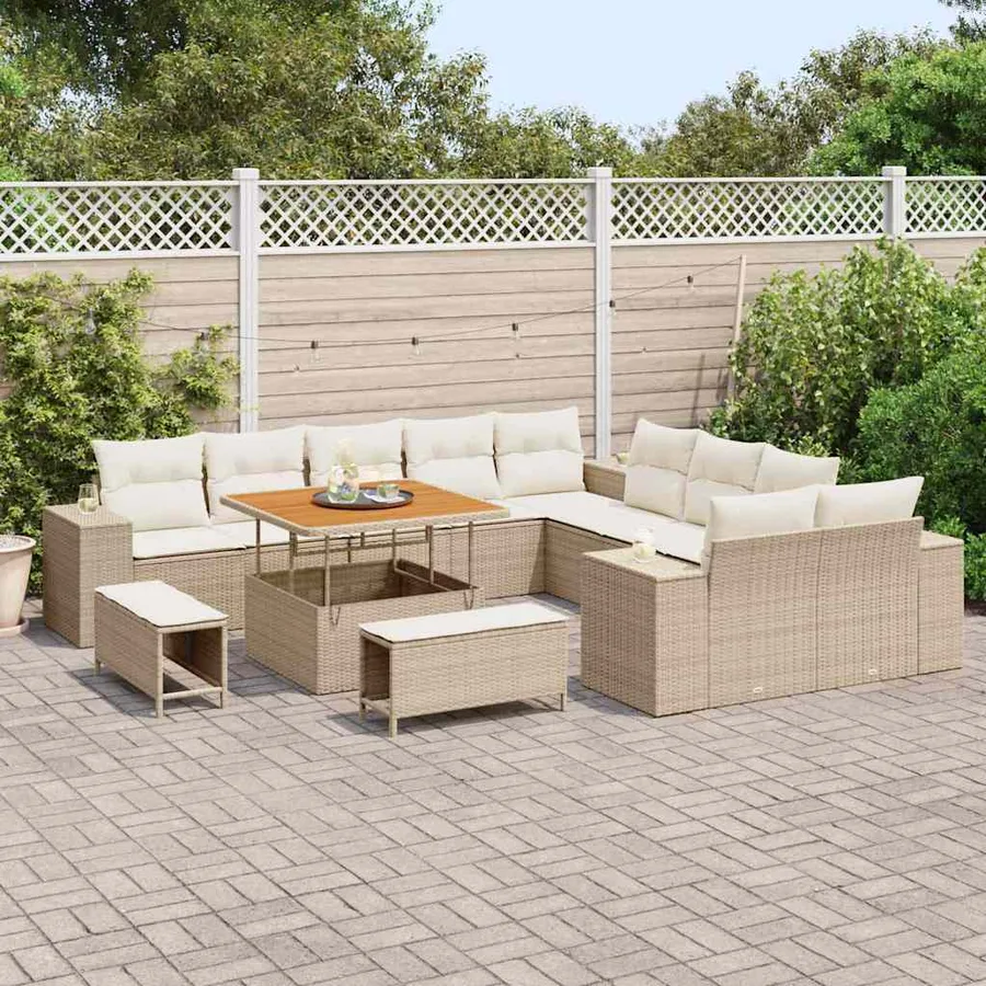 Ensemble de canapé de jardin 13 pcs Beige polyrotin - 3