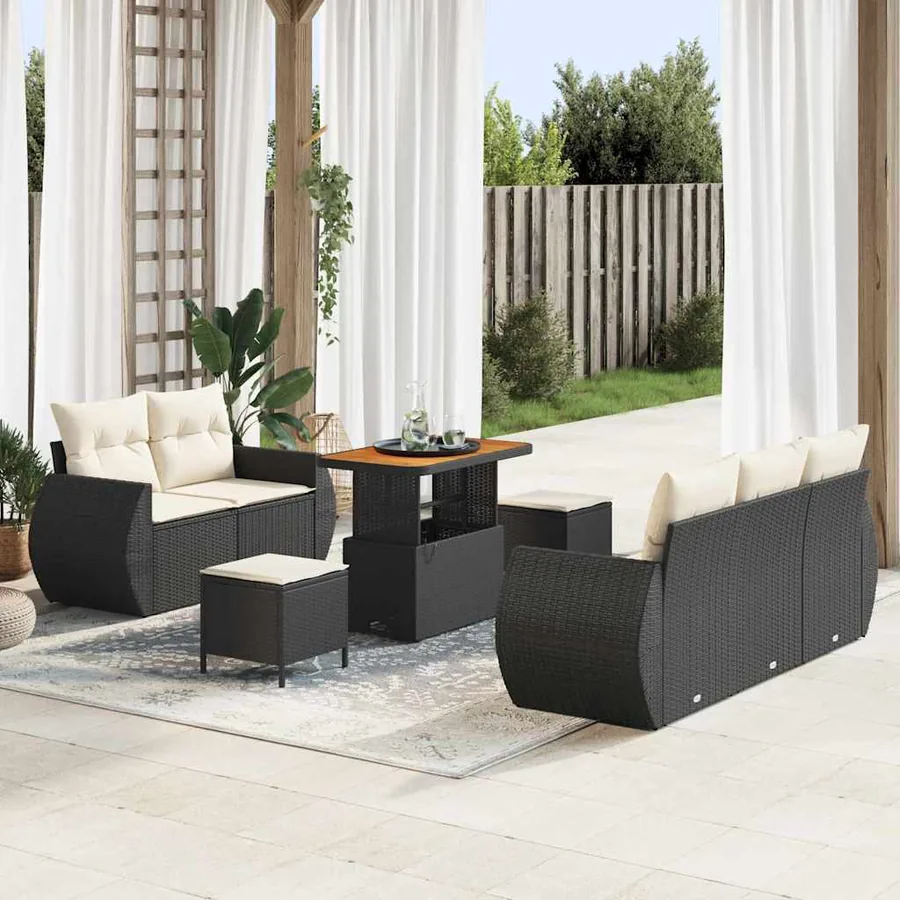 Ensemble de canapé de jardin 8 pcs Noir polyrotin