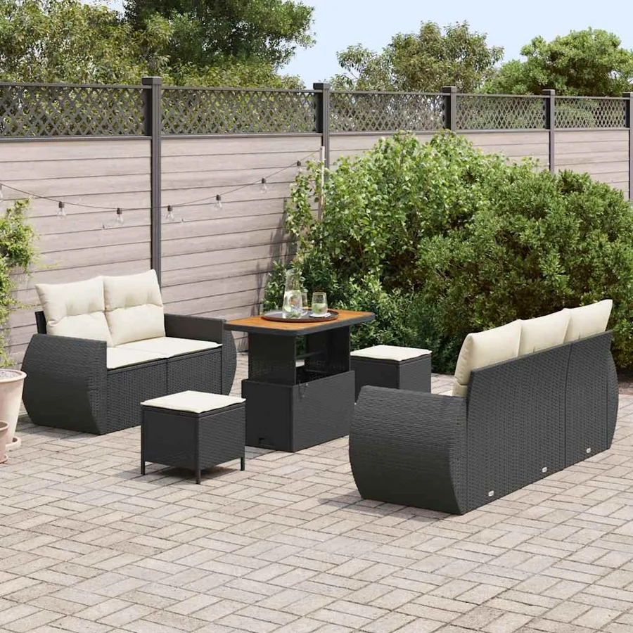 Ensemble de canapé de jardin 8 pcs Noir polyrotin - 3