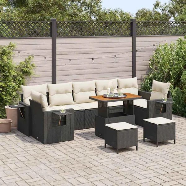 Ensemble de canapé de jardin 10 pcs Noir polyrotin