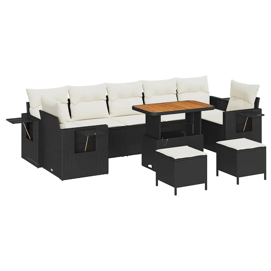Ensemble de canapé de jardin 10 pcs Noir polyrotin - 2