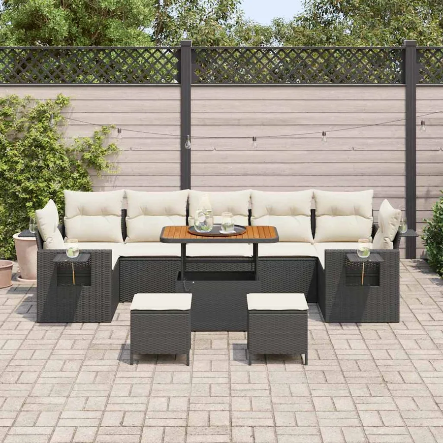 Ensemble de canapé de jardin 10 pcs Noir polyrotin - 3