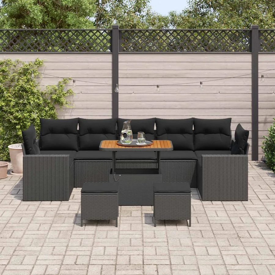 Ensemble de canapé de jardin 10 pcs Noir polyrotin - 3