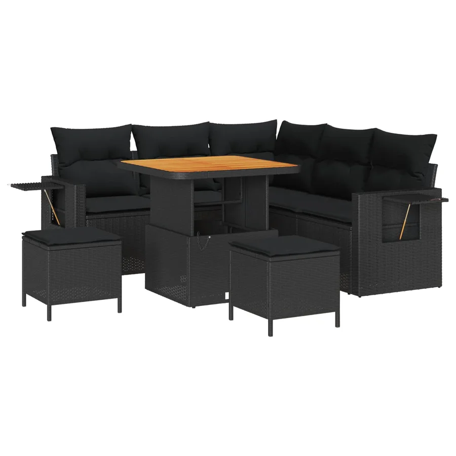 Ensemble de canapé de jardin avec coussin 8 pcs Noir polyrotin - 2