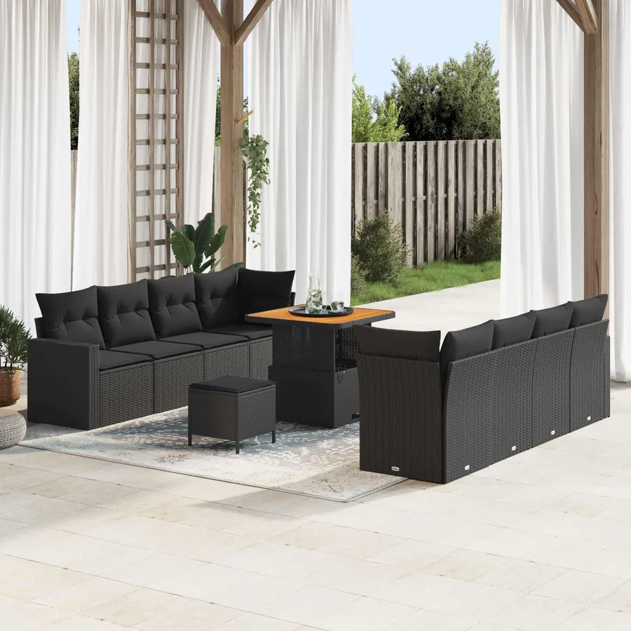 Ensemble de canapé de jardin 11 pcs Noir polyrotin