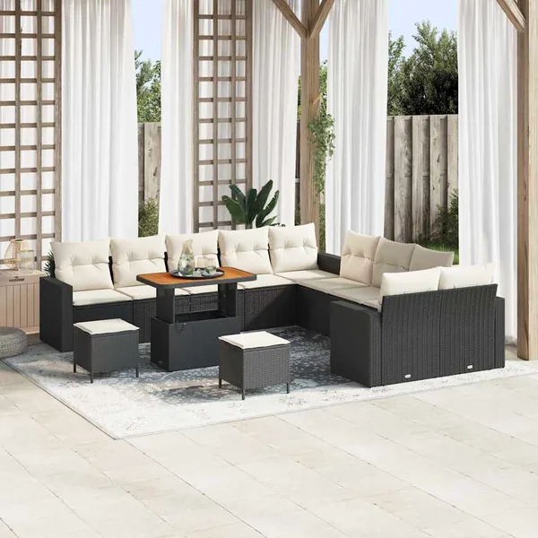 Ensemble de canapé de jardin 13 pcs Noir polyrotin