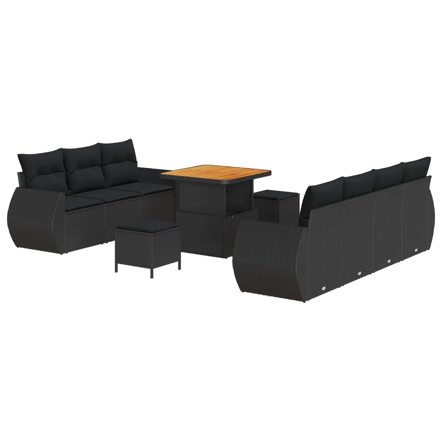 Ensemble de canapé de jardin avec coussin 10 pcs Noir polyrotin - 2