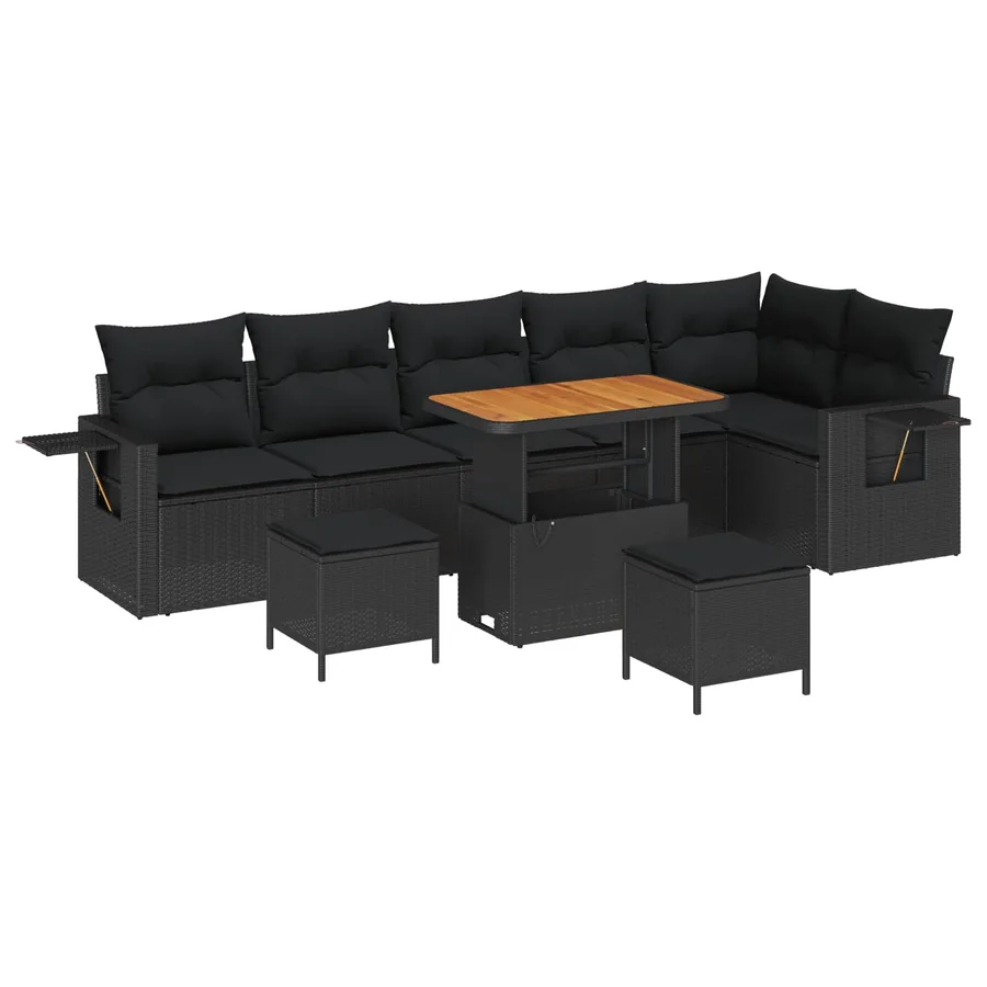 Ensemble de canapé de jardin 9 pcs Noir polyrotin - 2
