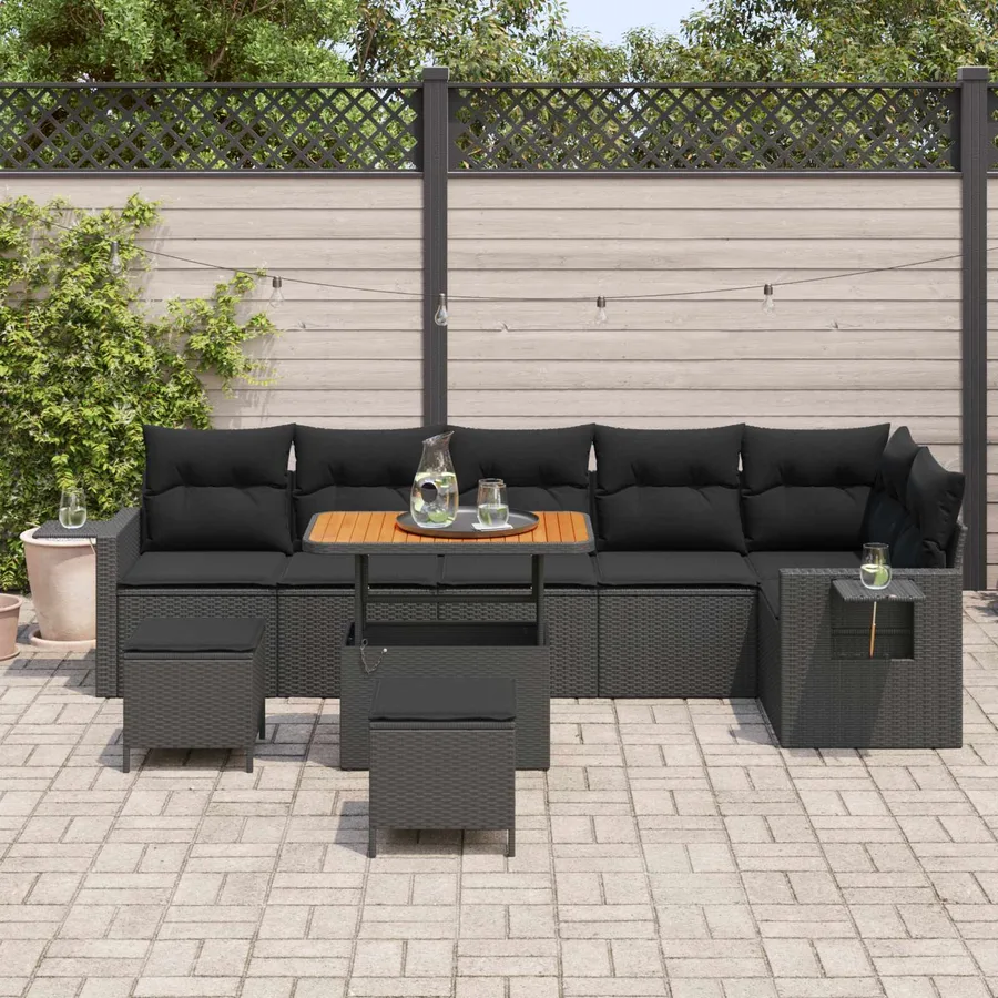 Ensemble de canapé de jardin 9 pcs Noir polyrotin - 3