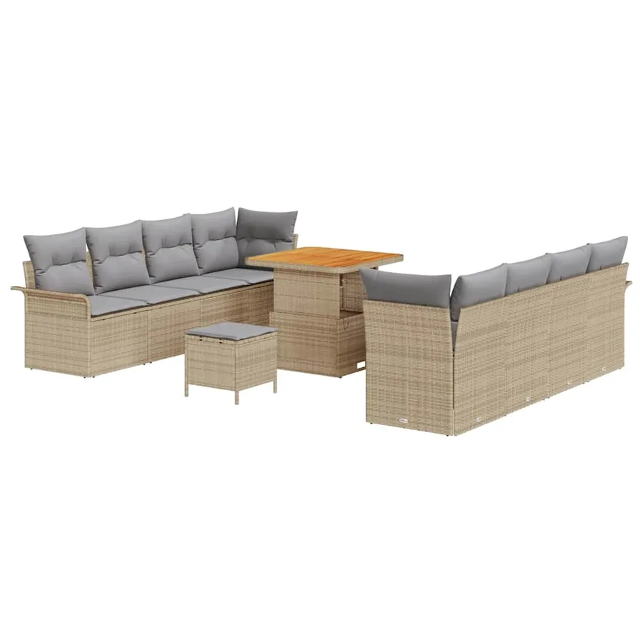 Ensemble de canapé de jardin 11 pcs Beige polyrotin - 2