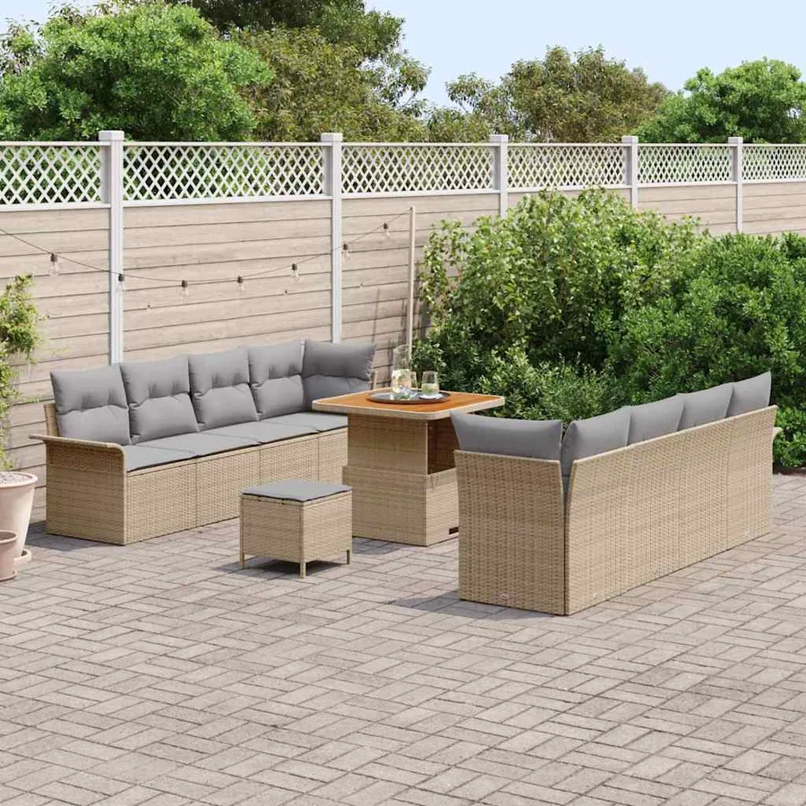 Ensemble de canapé de jardin 11 pcs Beige polyrotin - 3