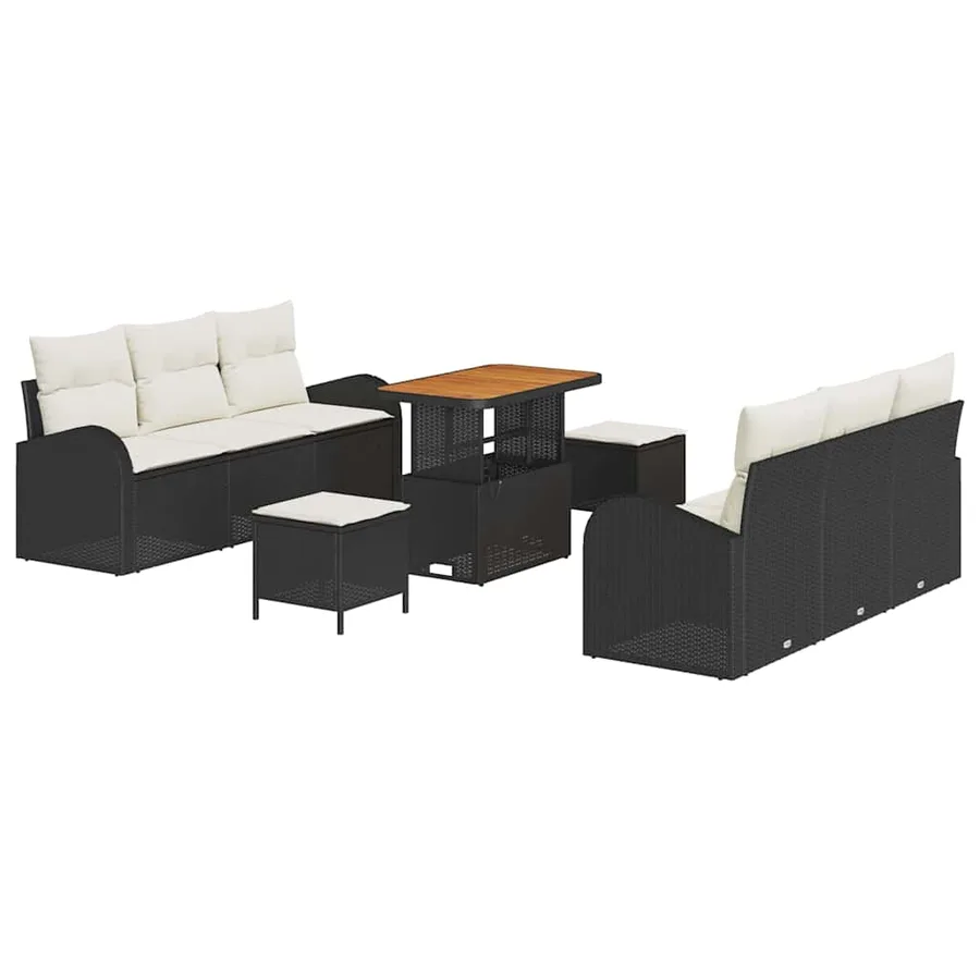 Ensemble de canapé de jardin avec coussin 9 pcs Noir polyrotin - 2