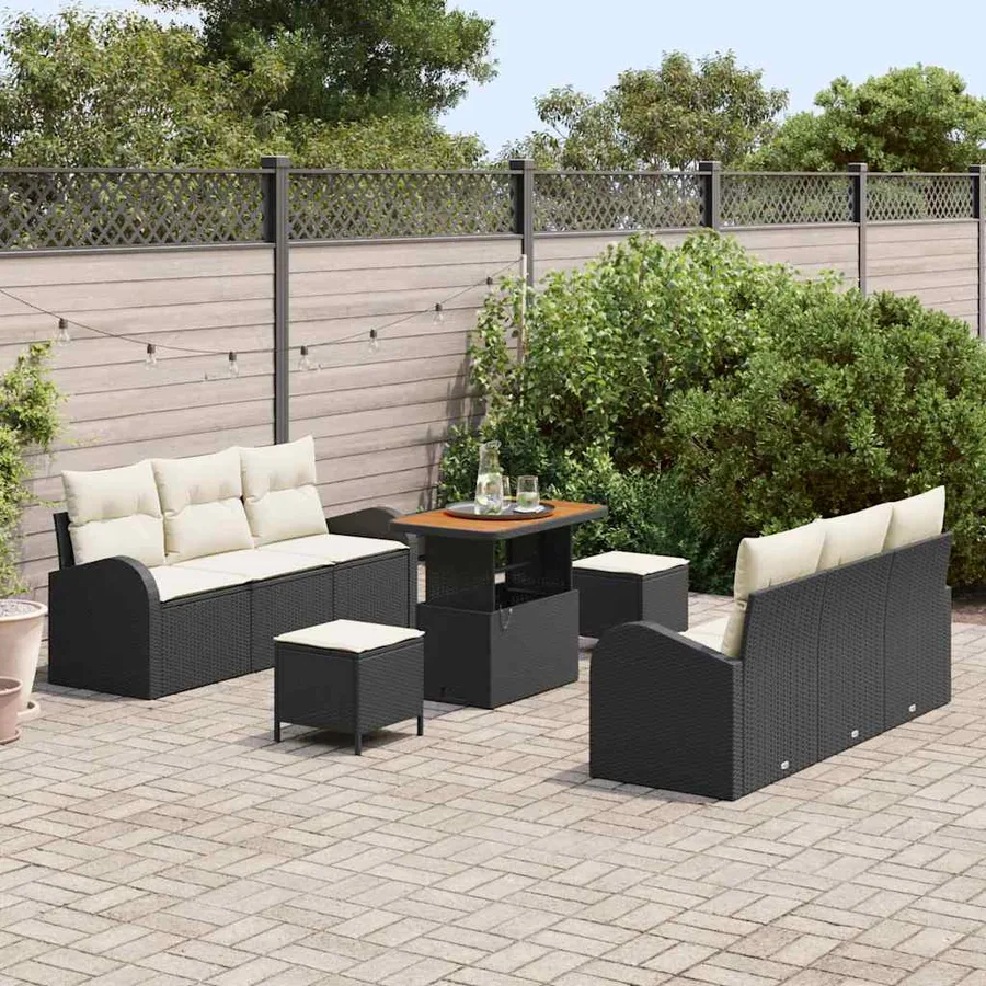 Ensemble de canapé de jardin avec coussin 9 pcs Noir polyrotin - 3