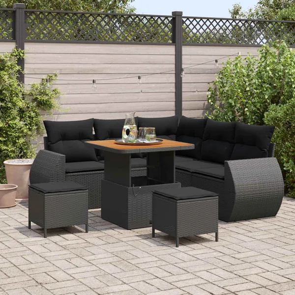 Ensemble de canapé de jardin 8 pcs Noir polyrotin