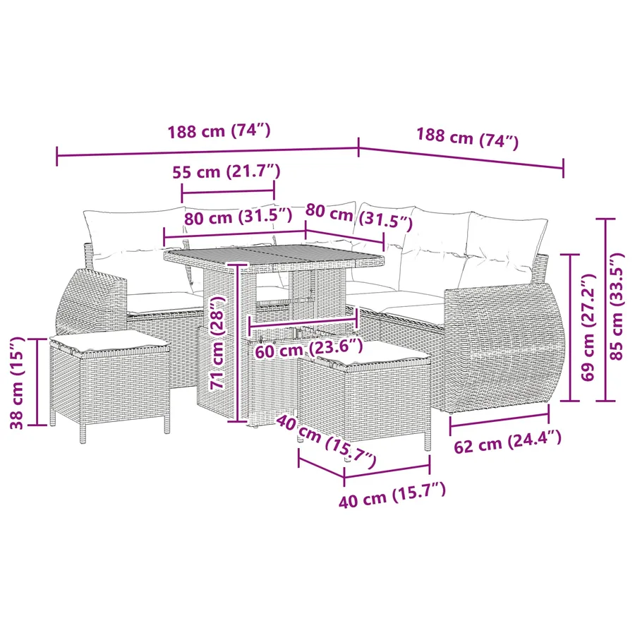 Ensemble de canapé de jardin 8 pcs Noir polyrotin - 14