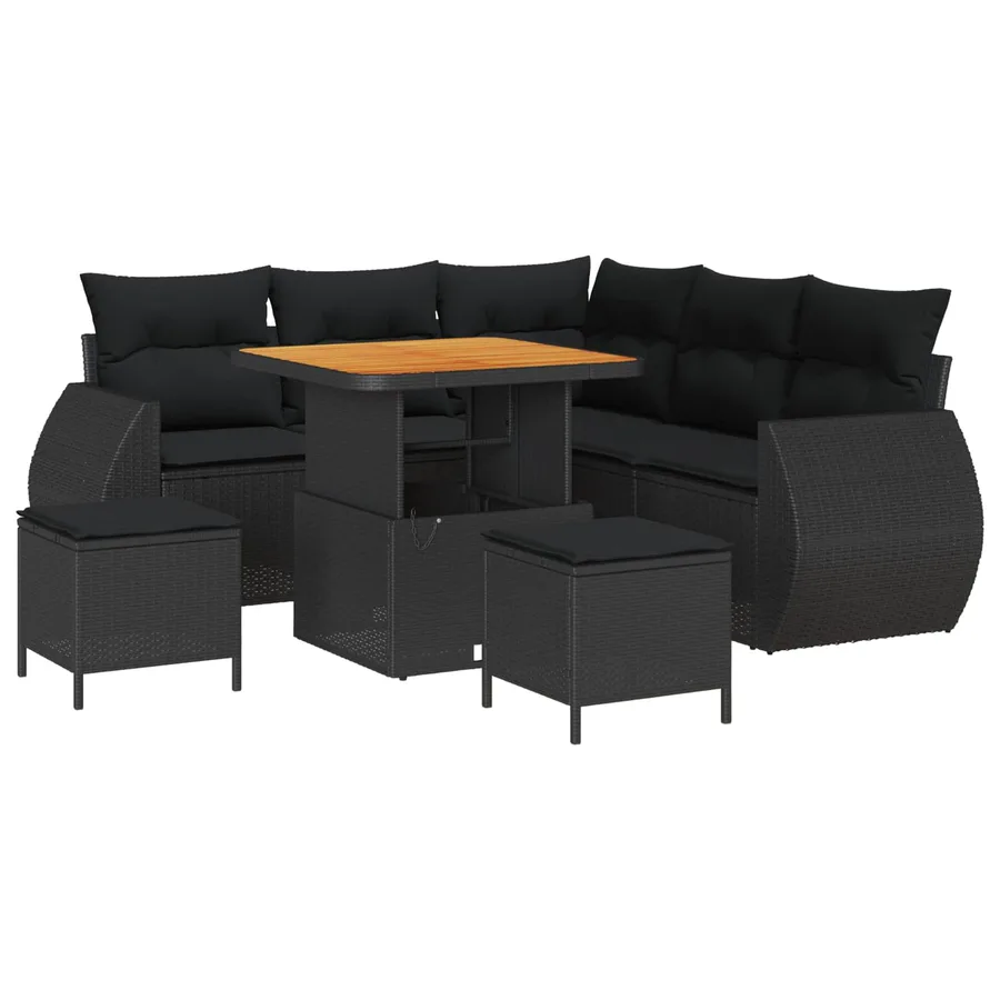 Ensemble de canapé de jardin 8 pcs Noir polyrotin - 2