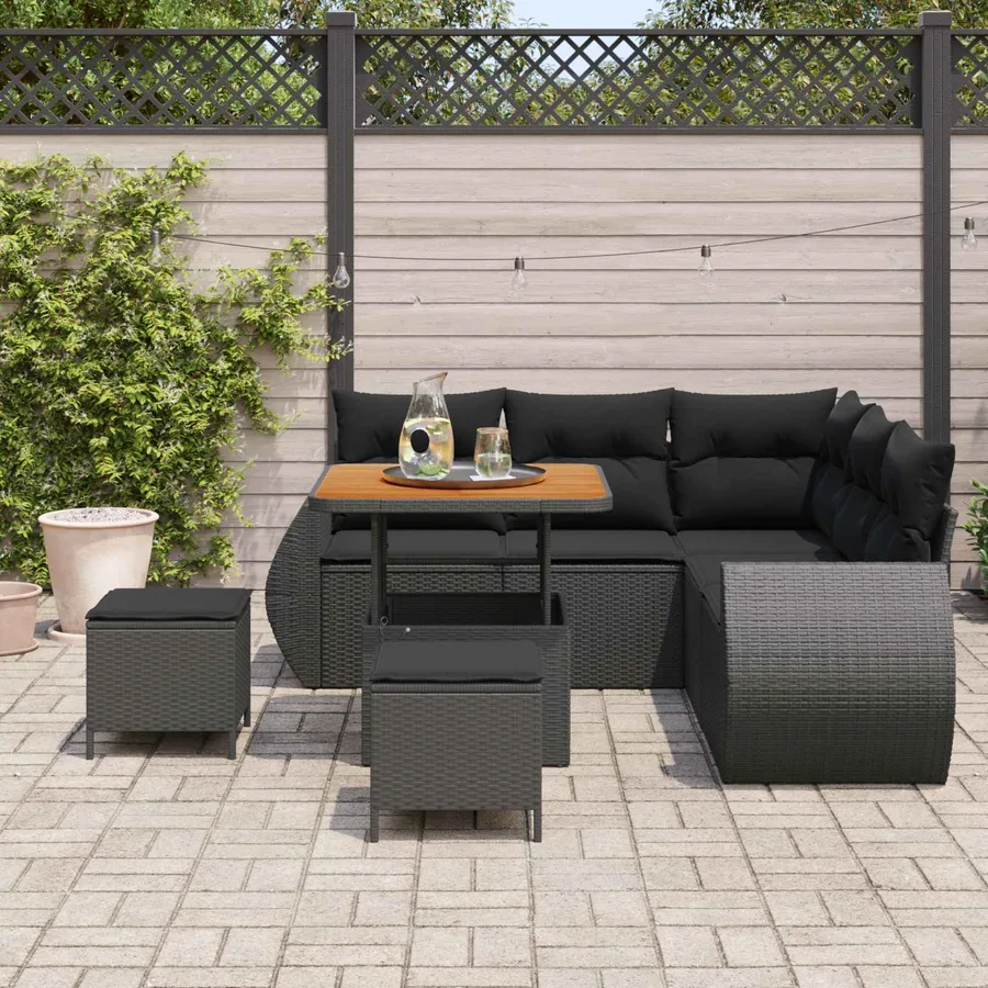 Ensemble de canapé de jardin 8 pcs Noir polyrotin - 3